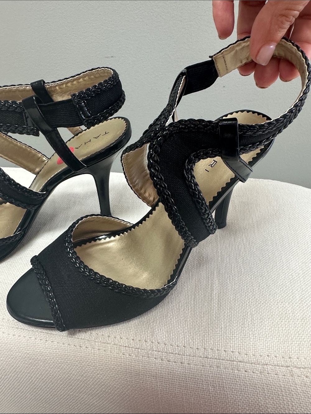 Tahari Black Braided Open-Toe Heeled Sandals
